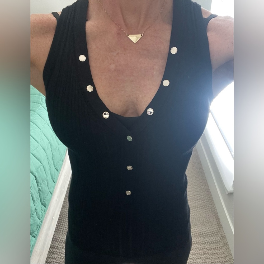 White House Black Market Black Tank Top with Gold Buttons